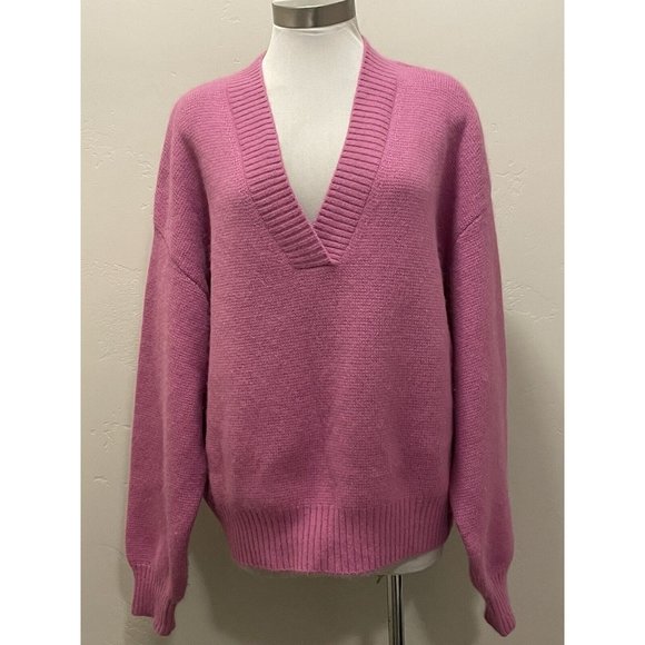 Diane von Furstenberg DVF Pink Angora Blend Oversized V-neck Sweater sz.L Recent - Picture 1 of 7